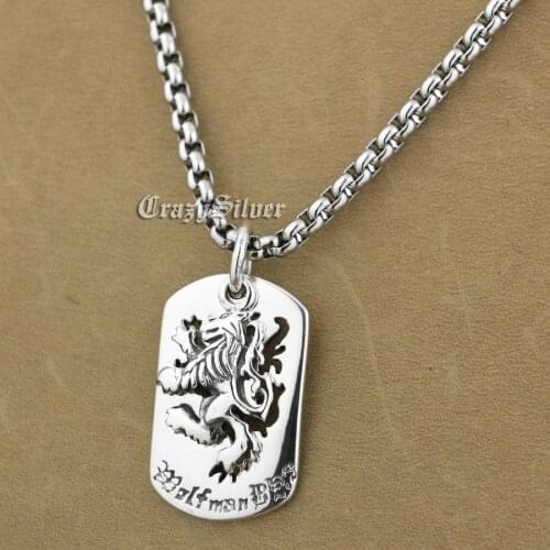 King Lion Dog Tag Biker 925 Sterling Silver Pendant 9S020 316L Necklace 26 inches