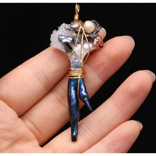 Freshwater Pearl Pendant Copper Wire Winding Pearl Charms for DIY Jewelry Making Earrings Necklace Bracelet 30x75mm