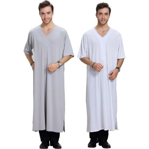 Saudi arabia muslim dress men V-neck islamic clothing summer thin section breathable kaftan men robe indian mens abaya