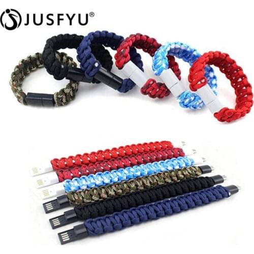 Survival Micro USB Bracelet For iPhone 6 6S 7 8 Plus X XS Android Outdoor Multifunction Charger Umbrella Rope Wristband Survive