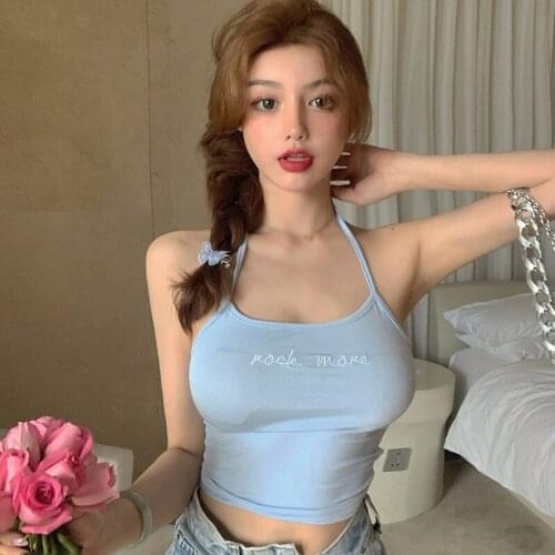 High Waisted Short Open Navel Small Sling for Women Summer Letter Print Sleeveless Tops