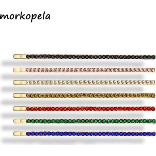 Morkopela Colorful Rhinestone Hair Pin Jewelry Pairs Long Simple Hairpins For Women Fashion Hair Accessories For Party Banquet