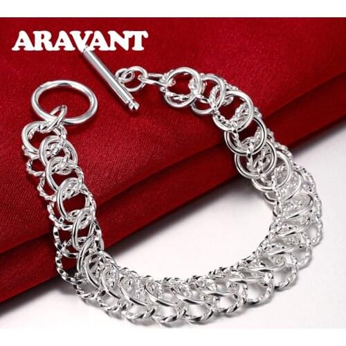 Silver 925 Bracelets Circle Charm Bracelets For Women Wedding Fashion Jewelry