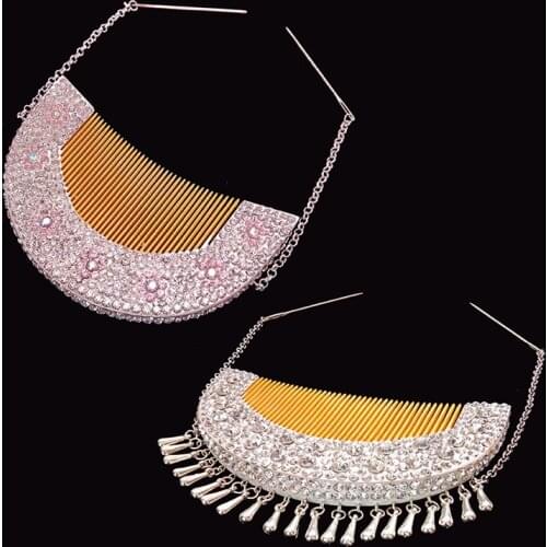 Chinese Hmong Wooden Comb with Rhinestones Crystal Headwear Ladies Bling Hair Accessory for Girls Miao Hair Accessories