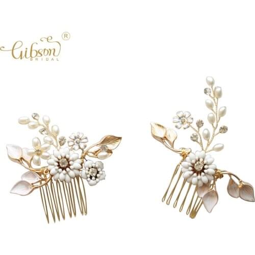 Handmade Gold Leaf Pearl Jewelry Bridal Tiara Wedding Hair Combs For Women Accessories Head Ornament