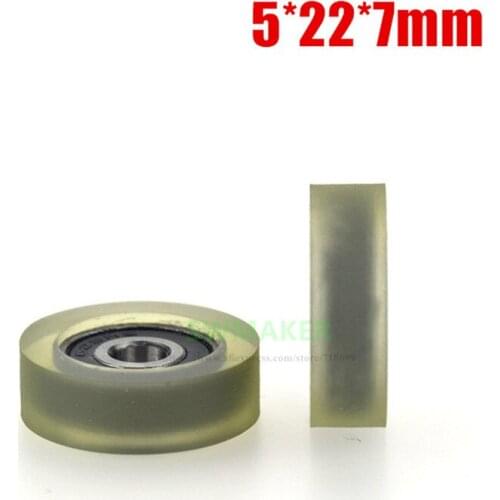 1pcs 5*22*7mm rubber-coated PU polyurethane bearing pulley mute, for Drawer/Cashier/Showcase