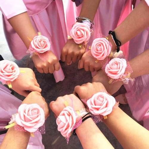 2Pcs/lot Team Bride Rose Wrist Flower Bride To Be Bridesmaid Gift Wedding Gifts for Guests Souvenirs Wedding Favors Supplies