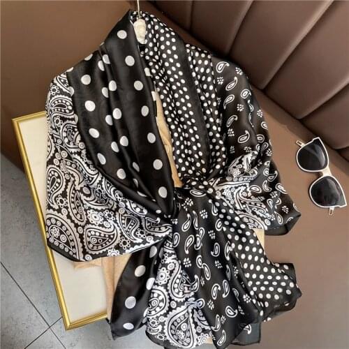 2021 Dot Print Long Soft Scarves Beach Shawl Ladies Headband Chiffon Wrap Retro Silk Scarf Women Simulation Pashmina Bandana