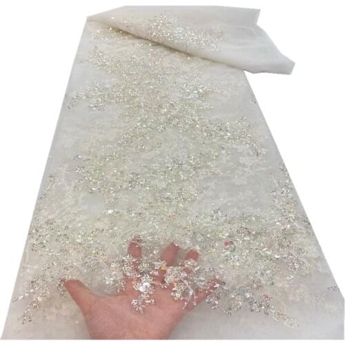 African Lace Fabric 2021 High Quality Handmade Beaded and sequins Lace Nigerian Tulle Lace Fabrics Sewing French Fabric rf-275