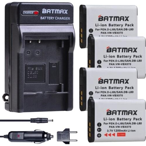 Batmax D-Li88 DB-L80 VW-VBX070 Battery + Digital Charger For Sanyo VPC-CG10 VPC-CG20 For PENTAX VPC-CG88 CG100 P70 Battery