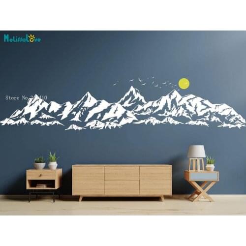 Large Mountains Wall Sticker For Kids Room Nursery With Sun Birds Decals Home Decoration Living Room Bedroom Vinyl Décor YT4901