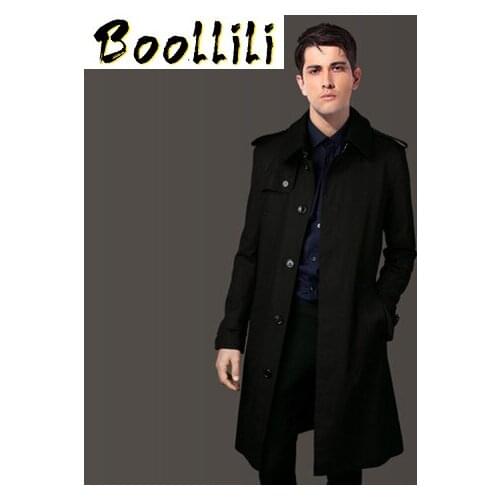 Boollili Mens Windbreakers Autumn Trench Coat Men Single-breasted Long Casual Man Coats Large Size Mens Coat Sobretudo