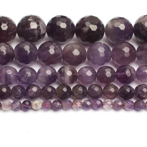 Natural Faceted Purple Crystal Amethysts Stone Beads Round For Fashion Accessories Jewellery Making 15''/Strand 4/6/8/10/12mm