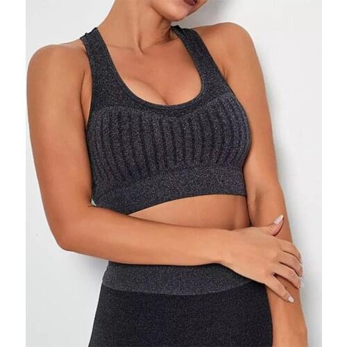 SALSPOR Women Sports Bra Striped Gathering Seamless Push Up Bras Fitness Workout Jogging Training Underwear Female Solid Top