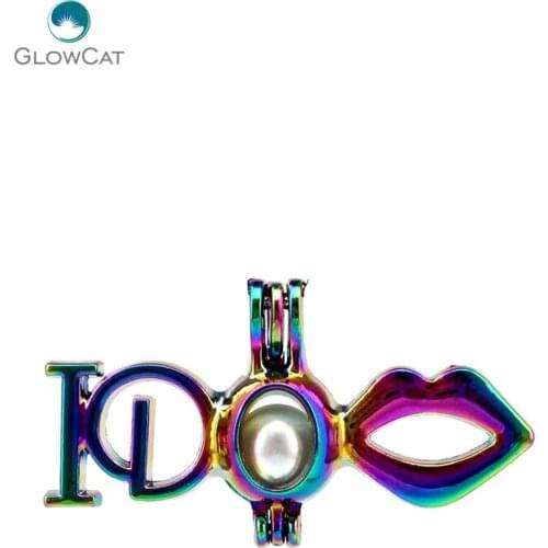 C499 5pcs/lot Rainbow Color Wedding Letter Yes I Do Bead Pearl Cage Locket Pendant Pearl Locket Fairytale Party