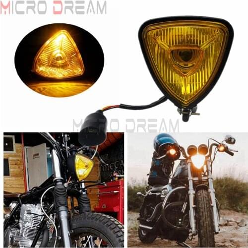 Cafe Racer Retro Motorcycle Triangle Amber Light H4 12V 55/60W Headlight For Harley Custom Chopper Bobber Universal Head Light