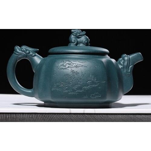 Yixing Longzun purple clay pot, raw ore, black and green mud, hand-made, Chu Jianfei, Longxing world tea set gift box