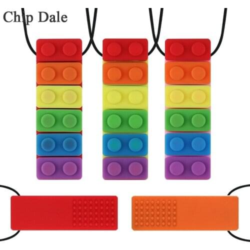 Chip Dale 1pcs Rainbow Building Block Silicone Teethers Baby Chew Necklace Pendant Autism Sensory Chew Therapy Tools Kids Toys