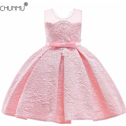 Lace Appliques Children Girls Princess Dress Baby Girls Birthday Party Dress Elegant Wedding Ceremony Girls Clothes