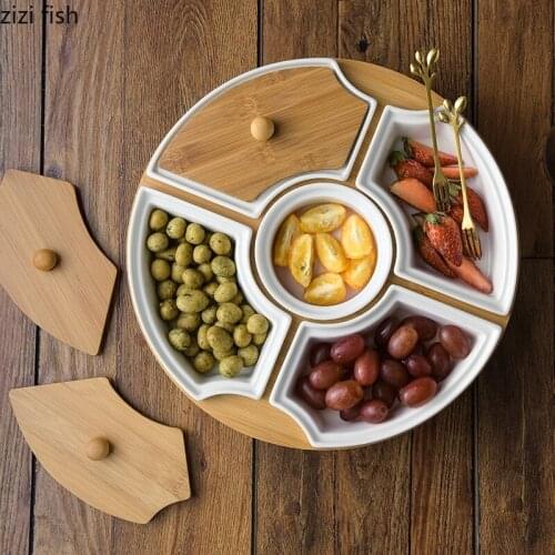 European Minimalist Style Rotatable Fruit Candy Tray Ceramic Living Room Desktop Food Storage Baskets Home Desktop Accessories