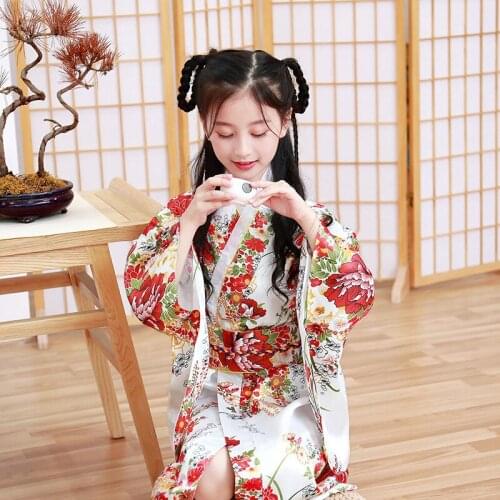 Spring and summer new childrens kimono Japanese bathrobe girl princess dress show dress temperament lovely bow