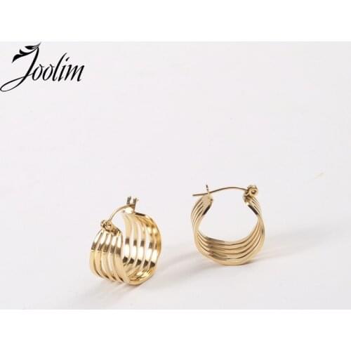 Joolim High End PVD Plated Fashionable Hollow Carve Thick Hoop Earring Drop Shipping Supplier