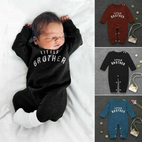 Newborn Infant Baby Boy Little Brother Long Sleeve Romper Pant Outfit Clothes Casual Kids Cotton Jumpsuit