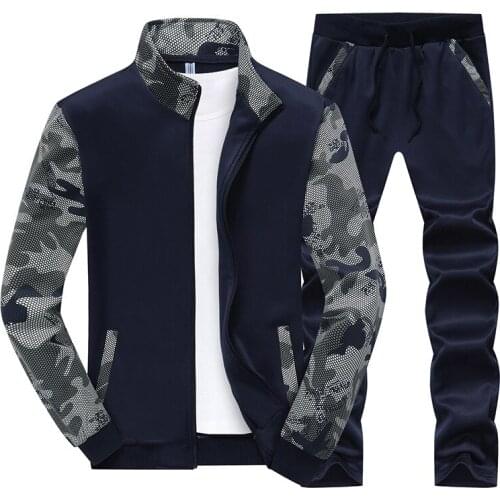 New Mens Tracksuits Spring Autumn Camouflage Hoodies Set Zipper Sweatshirt Patchwork Jacket+Pants Casual Sport Mens Clothing