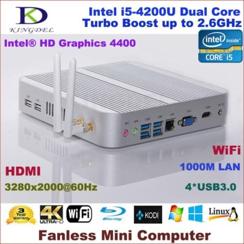 Free shipping Fanless Micro Computer Mini PC 4GB RAM/500GB HDD,Intel i5-4200U Dual Core Quad Threads, Wifi, Win 7/8/Linux