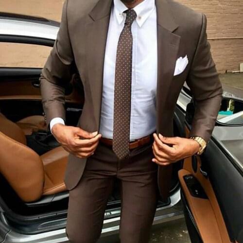 ANNIEBRITNEY Brown 2 Piece Slim Fit Men Formal Suit Tailor Made Groom Wedding Tuxedo 2 Piece Prom Wedding Business Men Suit Set