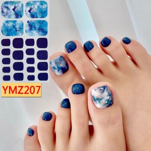 1Sheet Adhesive Toe Nail Sticker Summer Ocean Blue Color Wraps French Glitter Toenail Art Supplies Full Cover Foot Decorations