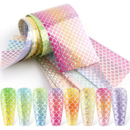 10Pcs/Set Nail Mermaid Decals Squama Style DIY Colorful Nail Foil Fish Scales Gradient Transfer for Manicure Nail Mermaid Transf