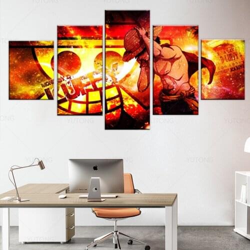 Canvas Printed Wall Art Painting Animation Poster 5 Panel One Piece Cool Characters Modern Home Decor Pictures Artwork Framework