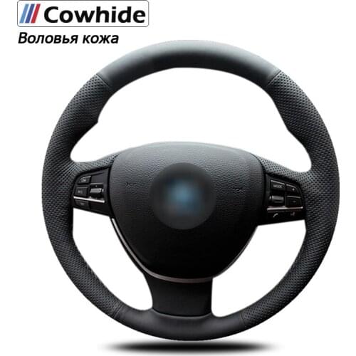 Black Genuine Leather Car Steering Wheel Cover for BMW 520i 528i 2013 2014 730Li 740Li 750Li F10 2014