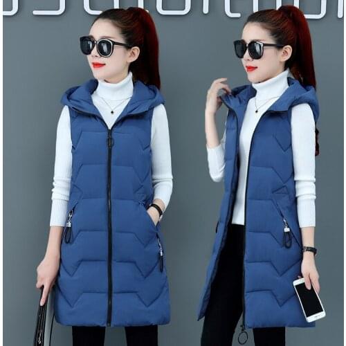 New Autumn Winter Long Cotton Vest Women Jacket Korean Hooded Sleeveless Coat Plus Size Slim Warm Ladies Waistcoat