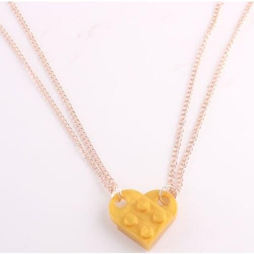 Gold Rose Color Two Piece Cute Brick Heart Pendant Necklace New Design Heart Necklace for Women Men Girl Boy Jewelry