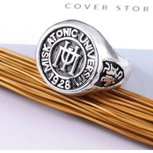 RJ Hot Vintage Howard Phillips Lovecraft Cthulhu Mythos Ring Miskatonic University Rings For Woman Men Fashion Souvenir Jewelry