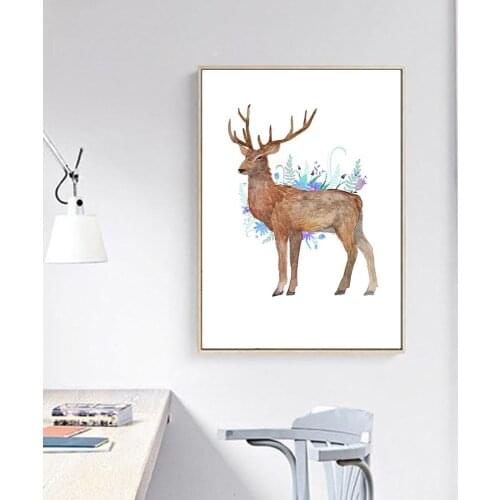 Nordic Animal Deer Flower Canvas Posters Wall Art Cavnas Prints Abstract Painting Decorative Pictures Home Decoration