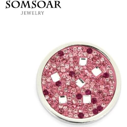 SOMSOAR Jewelry Pink Crystal 33mm Disc Coin for My Coin Holder Pendant 10pcs/lot