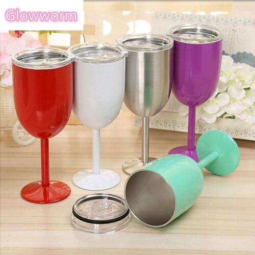 Stainless Steel Goblet Red Wine Cup Car Auto Cup Double Layer Cocktail Durable Glass Goblet Lid Drinking Ware Glass Cup Party