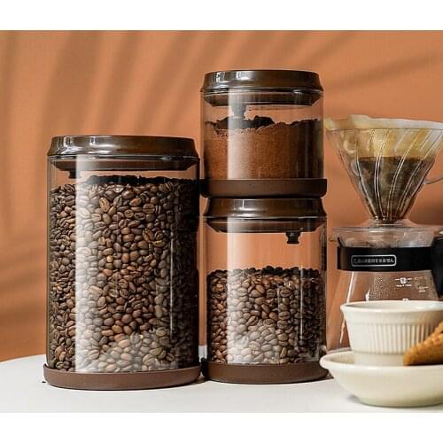 One-button Exhaust Glass Coffee Bean Storage Tank Coffee Powder Sealed Tank Coffee Storage Tank Kitchen Fresh-keeping Tank