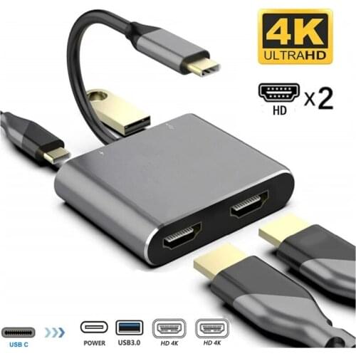USB C Dual HDMI-compatible Adapter 4K HD PD Charge Docking Station Dual Screen Display Hub USB Type C Converter for MacBook