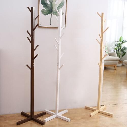 Natural Pine Wood Coat Stand Tree Coat Hanging Rack With 8 Hooks Strong And Durable For Hang Coats Jackets And Cardigans