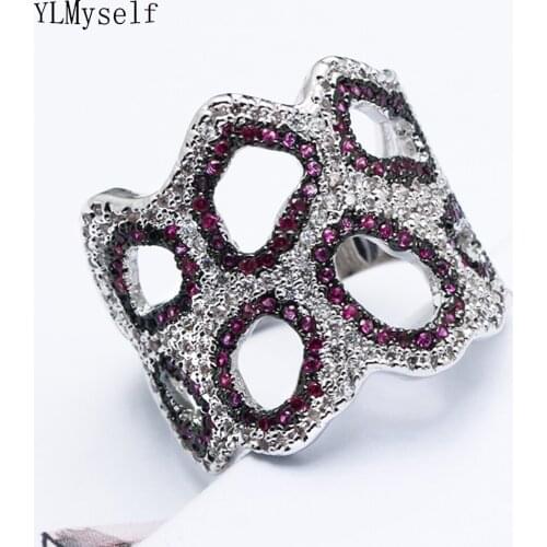 High-quality product Luxury party jewelry Hollow Ring pave AAA Red and Clear Cubic Zirconia fashion Top great Rings for women
