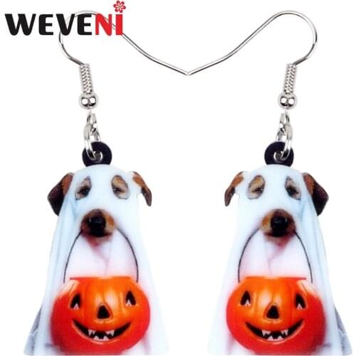 WEVENI Acrylic Halloween Pumpkin Ghost Dog Earrings Drop Dangle Fashion Animal Jewelry For Women Girls Statement Gift Dropship