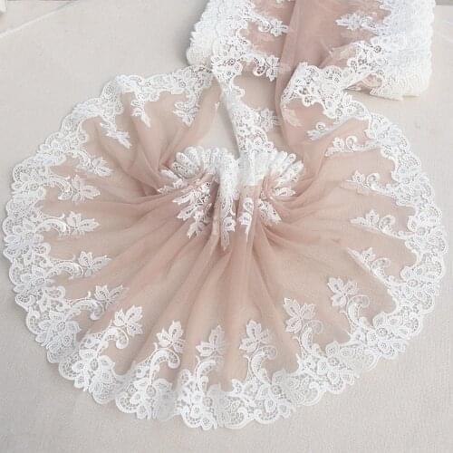 2Yards/Lot High Quality Beige white + skin tone Embroidery Lace Fabric Mesh Lace Ribbon Tulle Guipure Cord Lace Sewing DIY Cloth
