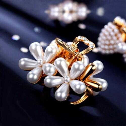 Charm Flowers Hairpins With Pearls Hair Clips Women Girls Hair Jewelry Gold-color Hair Claws Crab Clip Wedding Hair Accessories