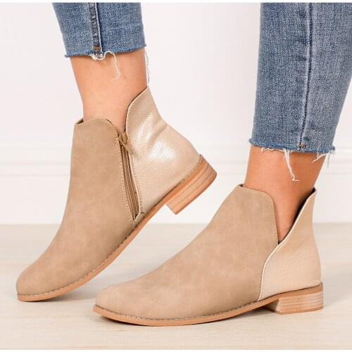 Women Boots Shoes Autumn Winter Ladies Suede PU Leather Short Zipper Low Heels Ankle Pointed Toe Plus Size 2020 Fashion Ladies