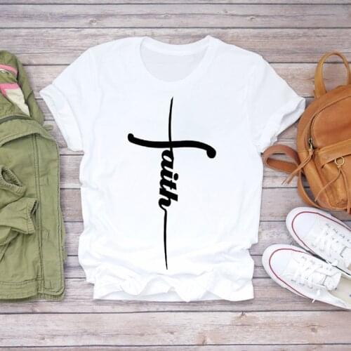 Women T-shirts Faith Letter Printing Summer Autumn Clothing Girl 90s Print Lady Womens Graphic T Top Shirt Female Tee T-Shirt