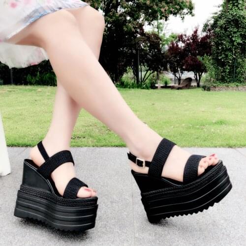 13cm High Heels Platform Wedges Shoes For Women Fashion Ladies Black High Heel Shoes Summer Night Party Ladies High Heel Sandals